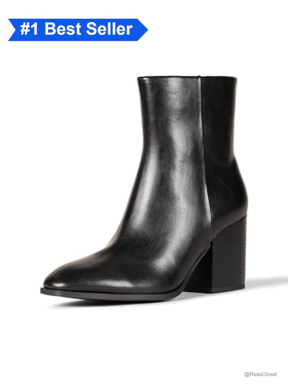 Faux Calfskin Ankle Boots Memory Foam Block Heel Side Zip Booties
